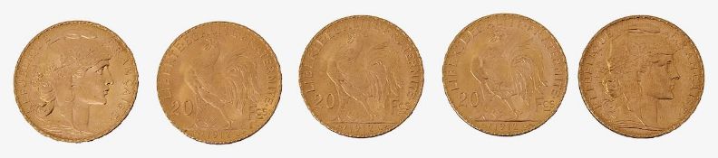 France. 3rd Republic, Five gold 20 Francs, 1912, (5)