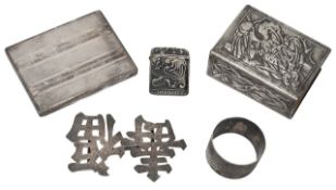 A French silver cigarette case and other items