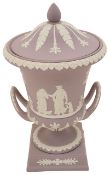 A Wedgwood lilac jasperware campana vase and cover