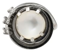 Moonstone and diamond ring