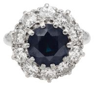 A green sapphire and diamond-set cluster ring