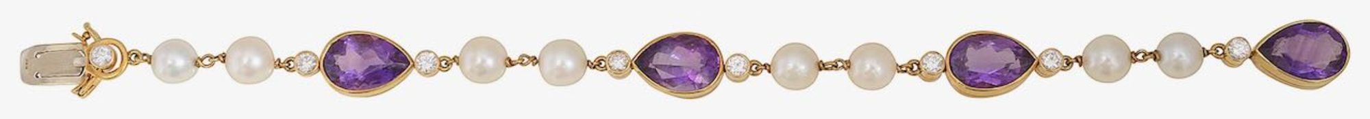 An amethyst, diamond and pearl bracelet
