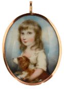 A portrait of a young girl with her Cavalier King Charles spaniel