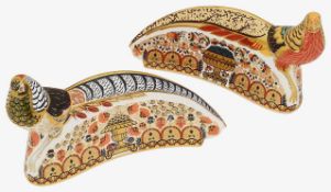 Two Royal Crown Derby Pheasant paperweights