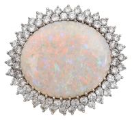 A large opal diamond set brooch/pendant