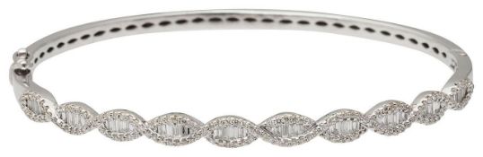 An 18ct white gold and diamond set hinge bangle