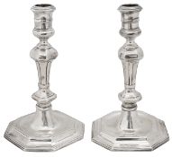 Pair Dutch .833 silver cast octagonal candlesticks in early 18th century style