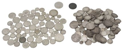 A collection of silver coins, to include crowns, half crowns, florins, etc (qty)