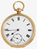 An 18ct gold open faced key wind pocket watch