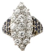 A diamond and sapphire-set ring