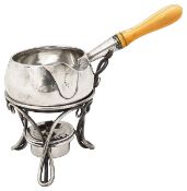 A late Victorian silver small brandy pan on stand with burner