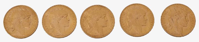 France. 3rd Republic, Five gold 20 Francs, 1907, (5)