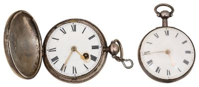 An early 19th century silver cased open faced key wind pocket watch (2)