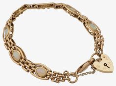 A 9ct gold and opal gate bracelet
