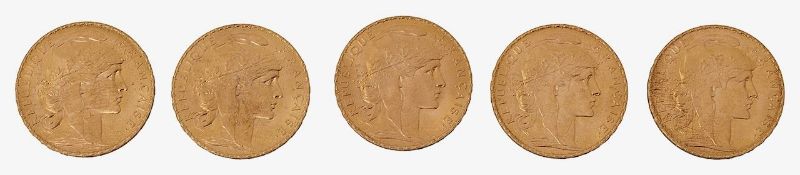 France. 3rd Republic, Five gold 20 Francs, 1912, (5)