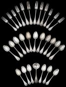 Victorian and Edwardian matched silver part canteen of Lily Pattern flatware
