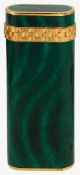 Must de Cartier. A gold plated and green malachite lacquer pocket lighter