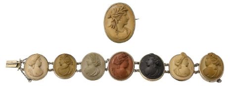 A mid 19th century lava cameo bracelet