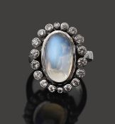 A Moonstone and diamond ring
