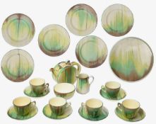 A Delecia pattern Clarice Cliff green ombre tea set