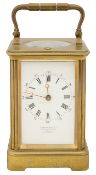 A late 19th century French gilt brass repeater carriage clock
