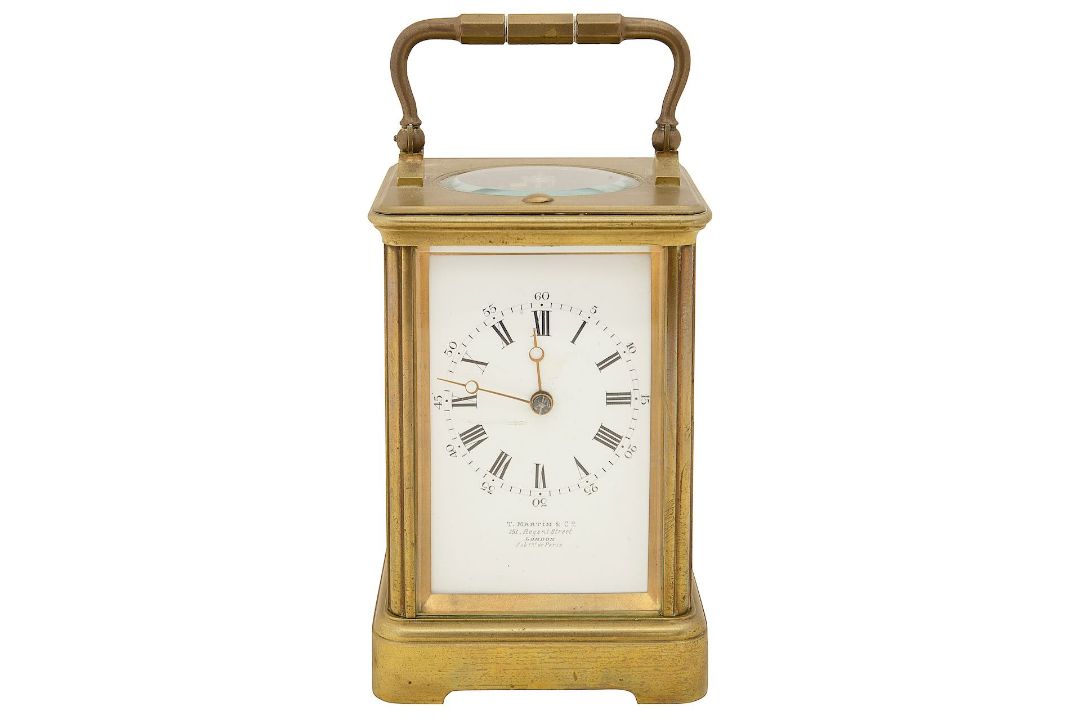 A late 19th century French gilt brass repeater carriage clock