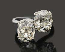 A diamond two stone cross-over ring