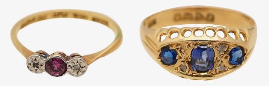 A 20th Century sapphire and diamond ring and another ring
