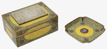 An early 20th century Chinese cloisonnŽ enamel table cigarette box and an a pin dish