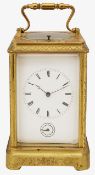 A 19th century French gilt brass repeater carriage clock with alarm
