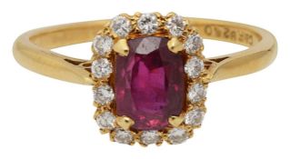 A ruby and diamond cluster ring