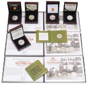 Silver commemorative £5 coins and other coins