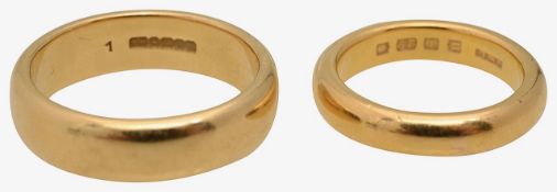 A 22ct gold wedding band and another