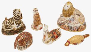 Six Royal Crown Derby imari animal paperweights