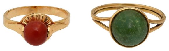 Two rings set with hard stones