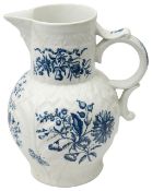 A large First Period Worcester cabbage leaf mask spout jug c.1775