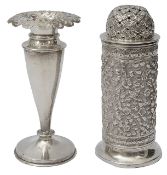 An Indian Colonial silver sugar caster and an Edwardian spill vase