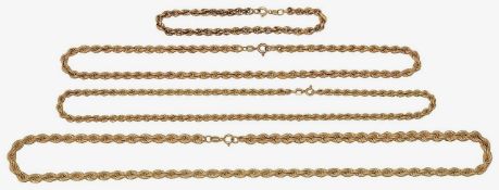 A collection of 9ct gold twisted rope chains