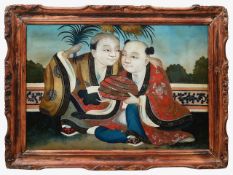 A Chinese export reverse glass painting