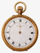 A late 19th century 18ct gold case open faced keyless pocket watch