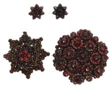 Two Bohemian garnet brooches and earrings