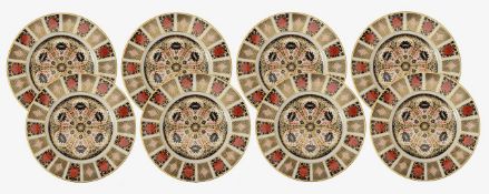 Eight Royal Crown Derby 1128 Old Imari dinner plates