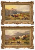 J. Barclay. A pair of Scottish landscapes with Highland cattle