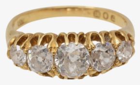 A late Victorian five stone diamond ring