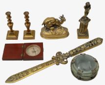 A collection of items to include a 19th century mahogany pocket compass