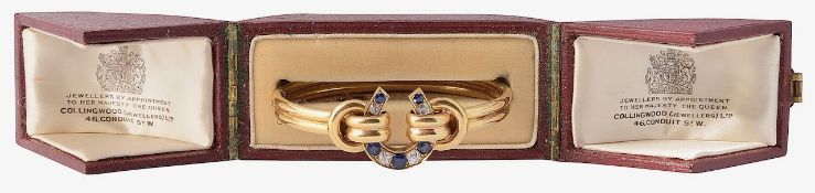A mid/late Victorian gem-set and yellow gold hinged bangle