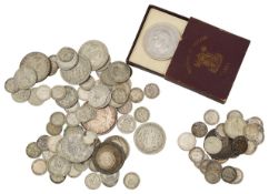 A collection of UK silver coins, pre 1920 and pre 1947