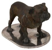 A cold painted bronze Old English Bulldog car mascot