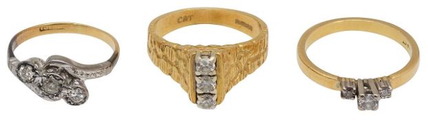 Three diamond set rings