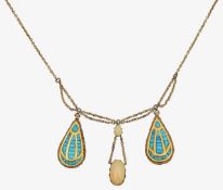 An opal and turquoise festoon necklace